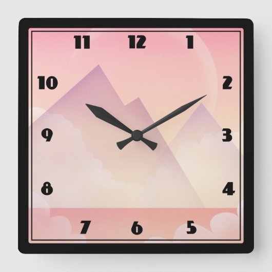 Dreamy Pastel Mountain Landschaft Quadratische Wanduhr (Vorderseite)