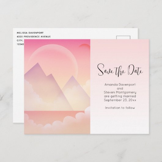Dreamy Pastel Mountain Landschaft Save the Date Einladungspostkarte (Vorne/Hinten)