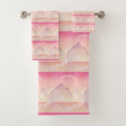 Dreamy Pastel Mountain Landschaftsmuster Badhandtuch Set (Insitu)