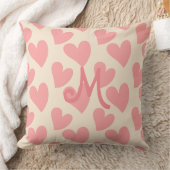 Dreamy Pastel Pink Hearts Mit Monogramm Beige Kissen (Decke)