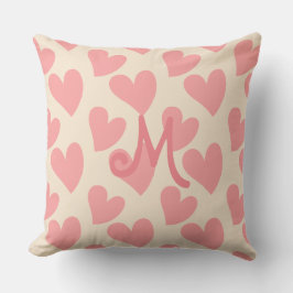 Dreamy Pastel Pink Hearts Mit Monogramm Beige Kissen