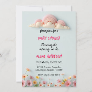 Dreamy Pastel Wolken und Blume Kinderduschkarte Einladung
