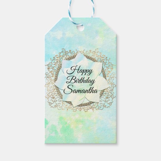 Dreamy Pastels Lotus Blume Personalisiert Geburtst Geschenkanhänger (Vorderseite)