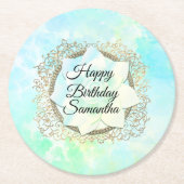 Dreamy Pastels Lotus Blume Personalisiert Geburtst Runder Pappuntersetzer (Vorderseite)