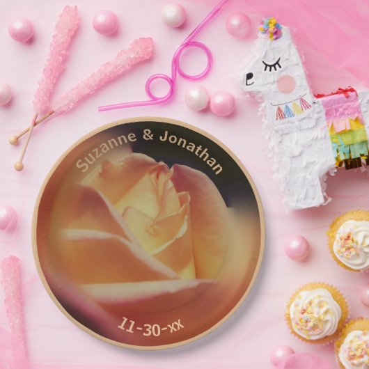 Dreamy Peach Rose Personalisiert Wedding Bridal Pappteller (Party)