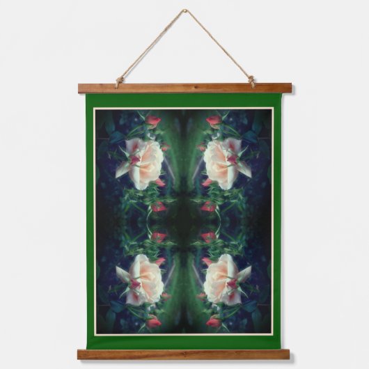 Dreamy Peach Rose und Buds Abstrakt Wandteppich Mit Holzrahmen (Vorderseite)