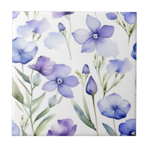 Dreamy Periwinkle Wildblumen Wasserfarbe Fliese