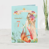 Dreamy personaillierte Aquarell Mermaid Birthday Karte (Vorderseite)