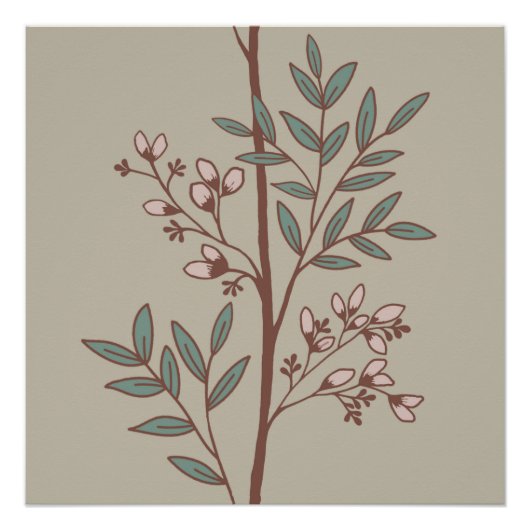 Dreamy Petals auf den Zweigen L pink grün beige Poster (Vorderseite)