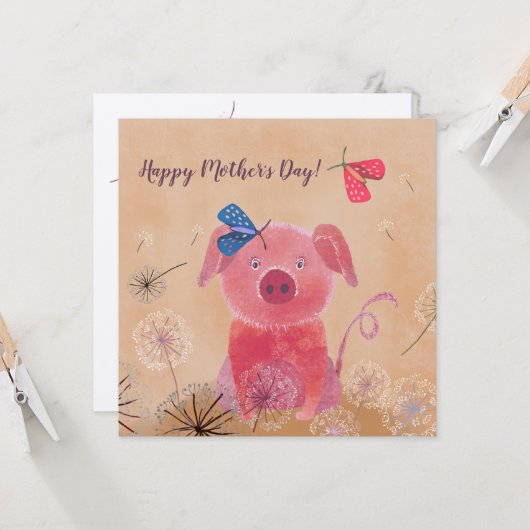 Dreamy Pig Flat Square Mutter Day Card Karte (Vorderseite/Rückseite Beispiel)