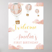 Dreamy Pink Balloon First Birthday Girl Glitzer Poster (Vorne)