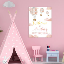 Dreamy Pink Balloon First Birthday Girl Glitzer Poster