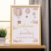 Dreamy Pink Balloon First Birthday Girl Glitzer Poster