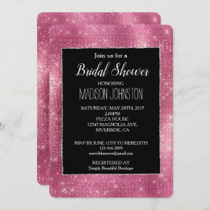 Dreamy Pink Black Glitzy Silver Sparkle Bridal Einladung