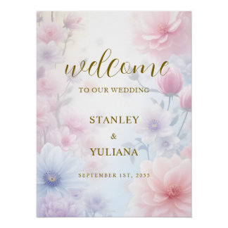 Dreamy Pink Blue Watercolor Fantasy Floral Fine Poster