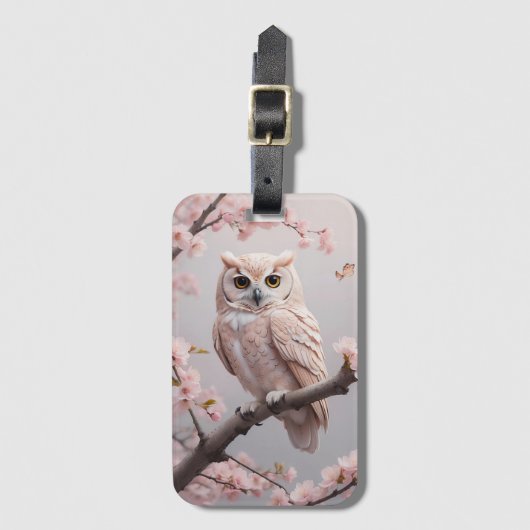 Dreamy Pink Cherry Blüten Owl Gepäckanhänger (Vorderseite Vertikal)