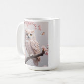 Dreamy Pink Cherry Blüten Owl Kaffeetasse (Vorderseite Links)