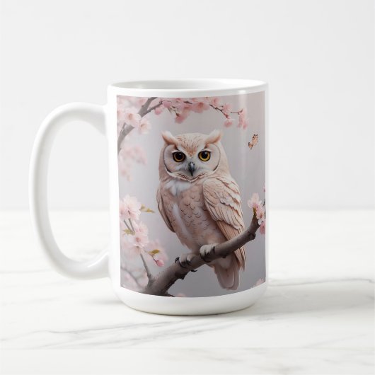 Dreamy Pink Cherry Blüten Owl Kaffeetasse (Links)