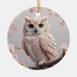Dreamy Pink Cherry Blüten Owl Keramik Ornament