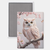 Dreamy Pink Cherry Blüten Owl Magnet (Vorderseite/Rückseite)