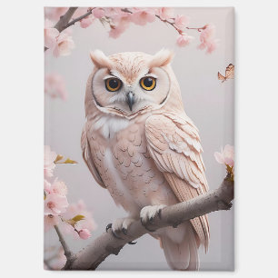 Dreamy Pink Cherry Blüten Owl Magnet