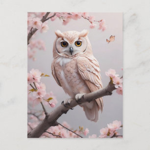 Dreamy Pink Cherry Blüten Owl Postkarte