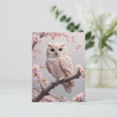 Dreamy Pink Cherry Blüten Owl Postkarte (Stehend Vorderseite)