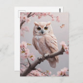 Dreamy Pink Cherry Blüten Owl Postkarte (Vorne/Hinten)