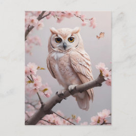Dreamy Pink Cherry Blüten Owl Postkarte