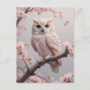 Dreamy Pink Cherry Blüten Owl Postkarte