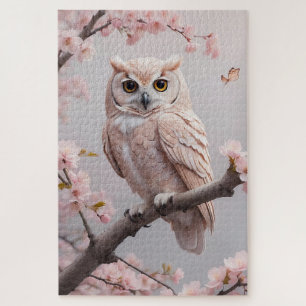 Dreamy Pink Cherry Blüten Owl Puzzle