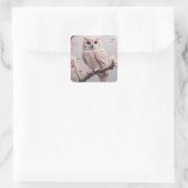 Dreamy Pink Cherry Blüten Owl Quadratischer Aufkleber (Tasche)