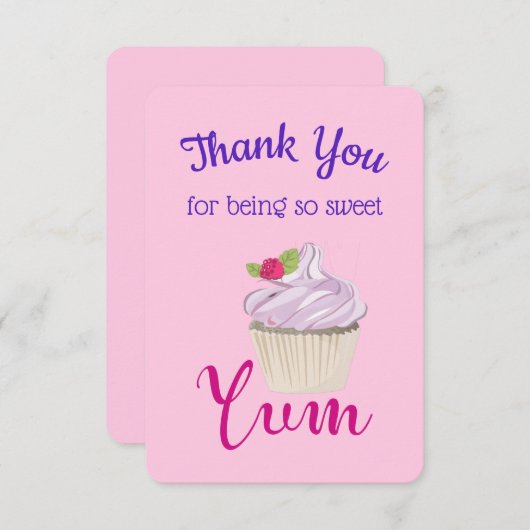 Dreamy Pink Cupcake mit Raspberry Yum! Dankeschön Einladung (Vorne/Hinten)
