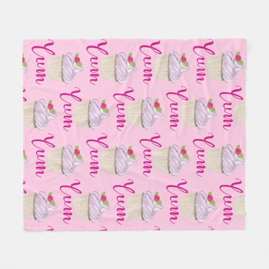 Dreamy Pink Cupcake mit Raspberry Yum! Fleecedecke (Vorderseite (Horizontal))