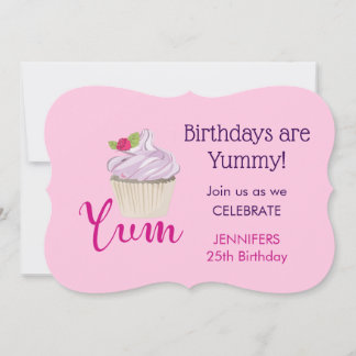 Dreamy Pink Cupcake mit Raspberry Yum! Geburtstag Einladung
