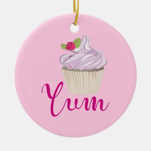 Dreamy Pink Cupcake mit Raspberry Yum! Keramik Ornament (Vorne)