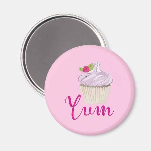Dreamy Pink Cupcake mit Raspberry Yum! Magnet (Vorderseite/Rückseite)