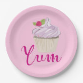 Dreamy Pink Cupcake mit Raspberry Yum! Pappteller (Vorderseite)