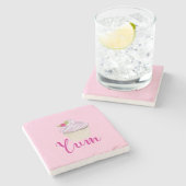 Dreamy Pink Cupcake mit Raspberry Yum! Steinuntersetzer (Seitenansicht)