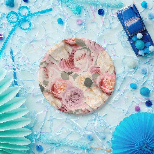 Dreamy Pink Floral Elegantes Shabby Chic Rose Pappteller (Party)
