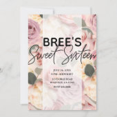 Dreamy Pink Floral Elegantes Shabby Chic Sweet 16 Einladung (Vorderseite)