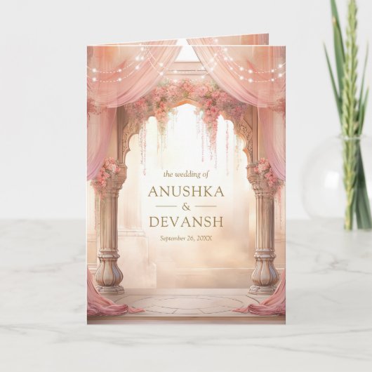 Dreamy Pink Floral Indian Mandap Hindu Wedding Einladung (Vorderseite)