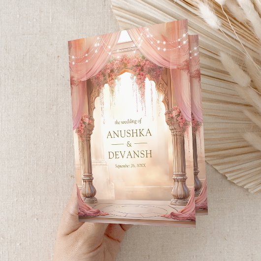Dreamy Pink Floral Indian Mandap Hindu Wedding Einladung