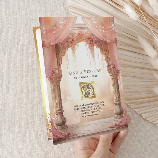 Dreamy Pink Floral Indian Mandap Hindu Wedding Einladung