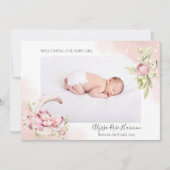 Dreamy Pink Floral & Unicorn Baby Girl Foto Ankündigung (Vorderseite)