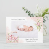 Dreamy Pink Floral & Unicorn Baby Girl Foto Ankündigung (Stehend Vorderseite)
