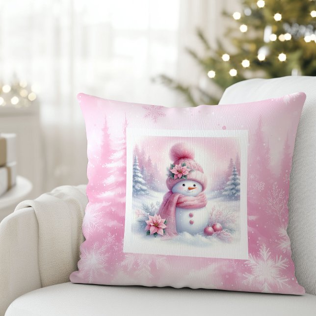 Dreamy Pink Forest Pillow Pinkmas Snowman Gift Kissen (Dreamy Pink Forest Pillow Pinkmas Snowman Gift)
