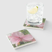 Dreamy Pink Hibiskus Floral Steinuntersetzer (Seitenansicht)