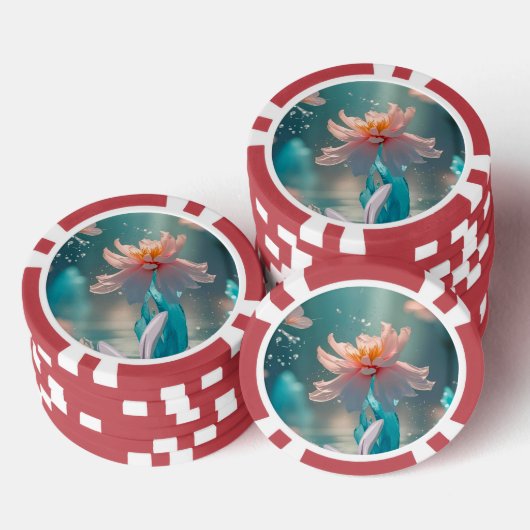 Dreamy Pink Lotus and Butterfly in Aqua Water Pokerchips (Stapel)