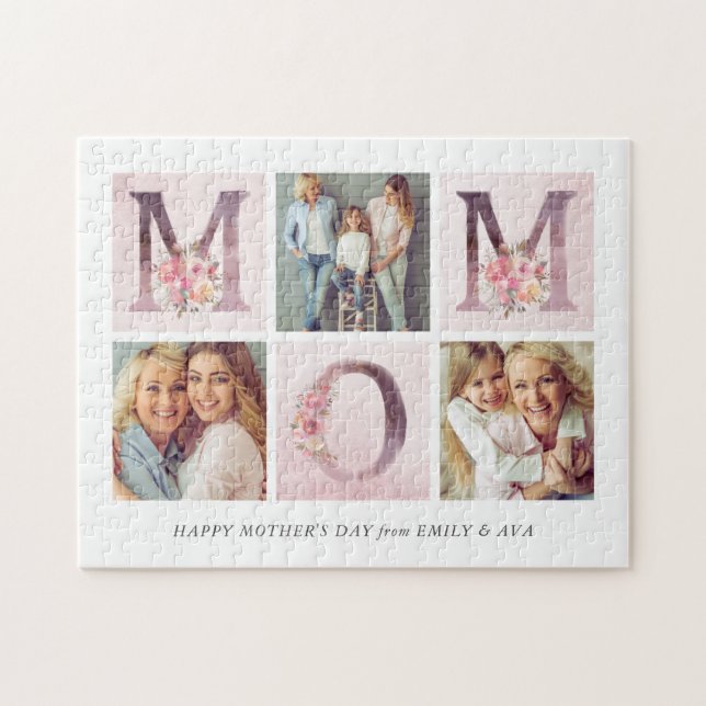 Dreamy Pink MAMA Floral Foto Collage Muttertag Puzzle (Horizontal)
